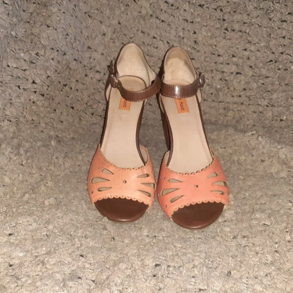 MIZ MOOZ-Rhoda-Orange/Brown  Leather-Block Heel-Peep Toe-Sz 7.5-Excellent - Picture 3 of 7